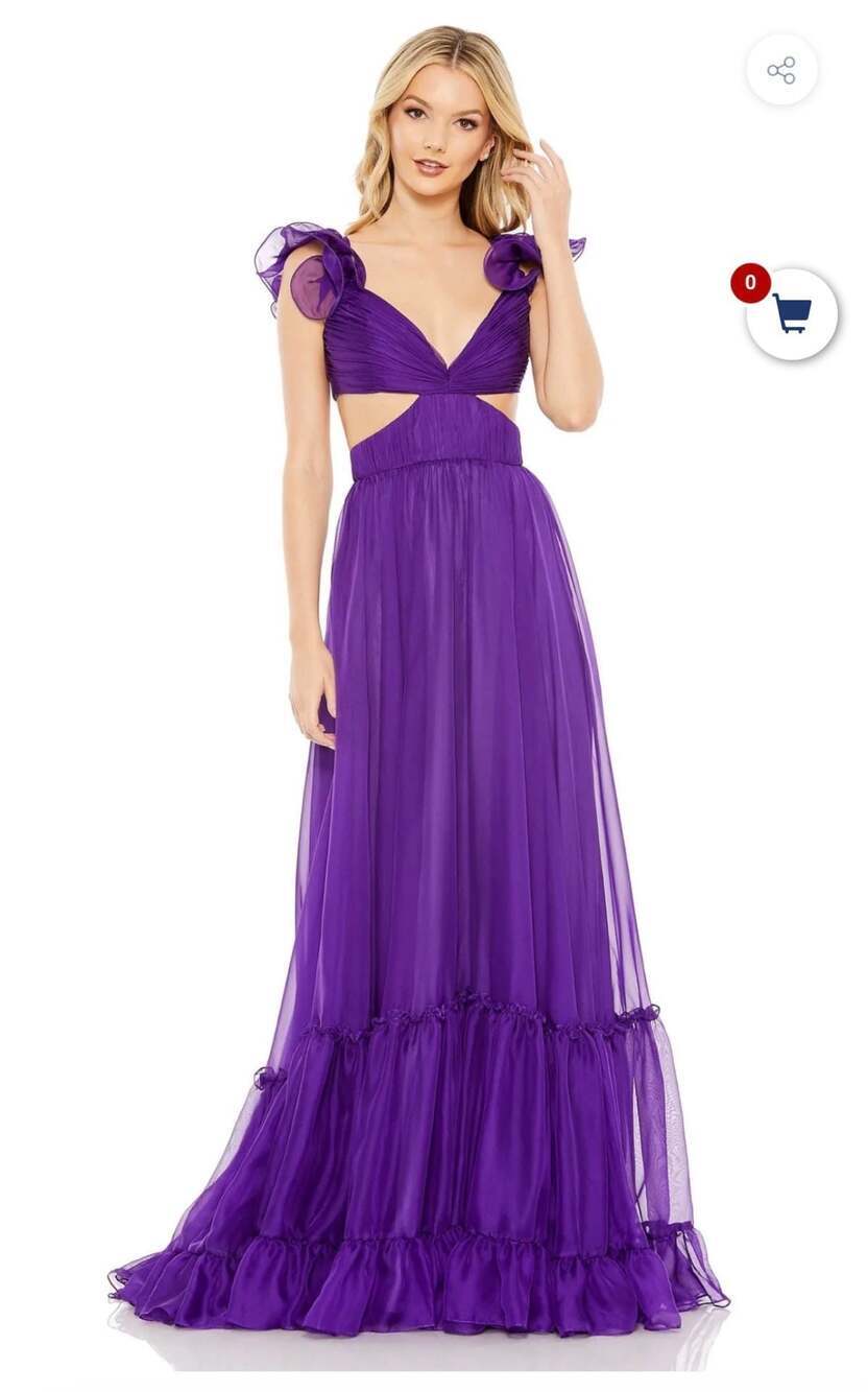 Mac Duggal Size 6 Purple Ruffle Cutout Maxi Dress